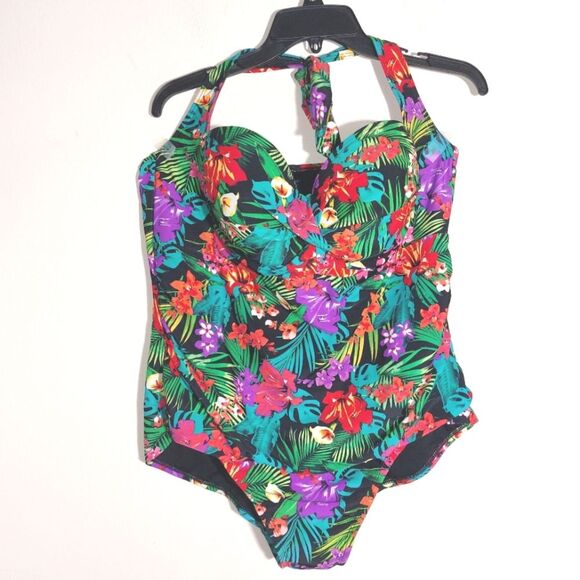 Catalina Women's Floral Costa Rica One Piece Swimsuit Black Plus Size 3X EUC - Picture 6 of 12